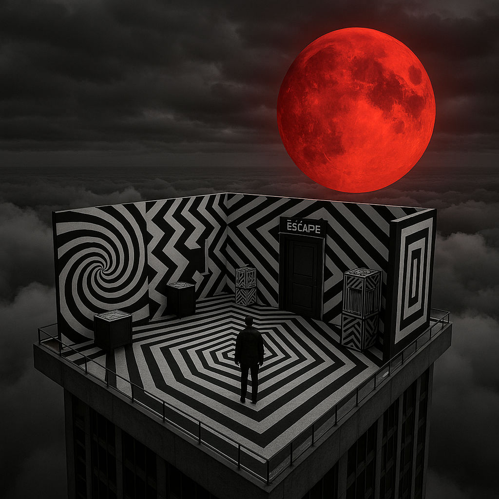 Black and white optical illusion escape room on the roof of ...