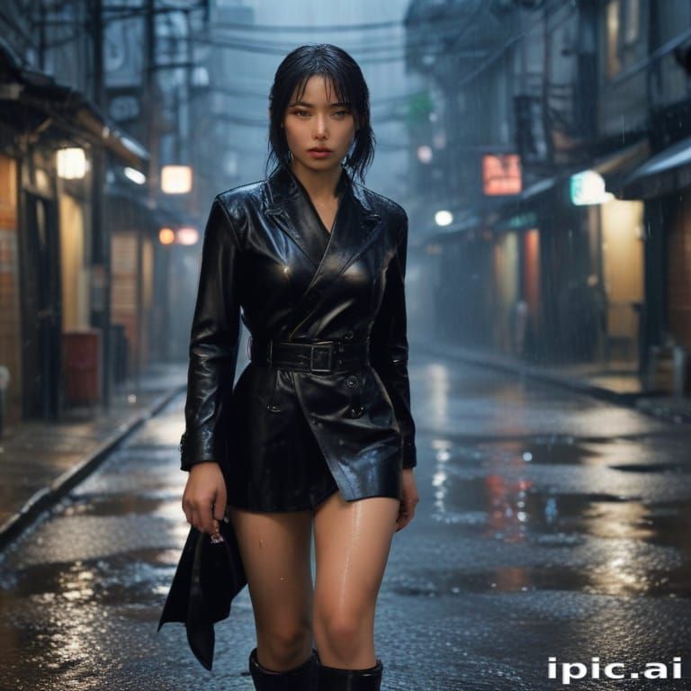Female japanese assassin in a leather outfit, scene developm...