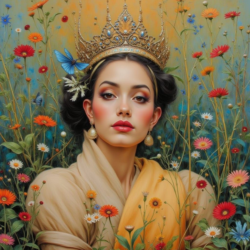 Miss Queen has a new crown. <lora:Africa - Karoo:1.2> Painterly, exuberant atmosphere, beautiful