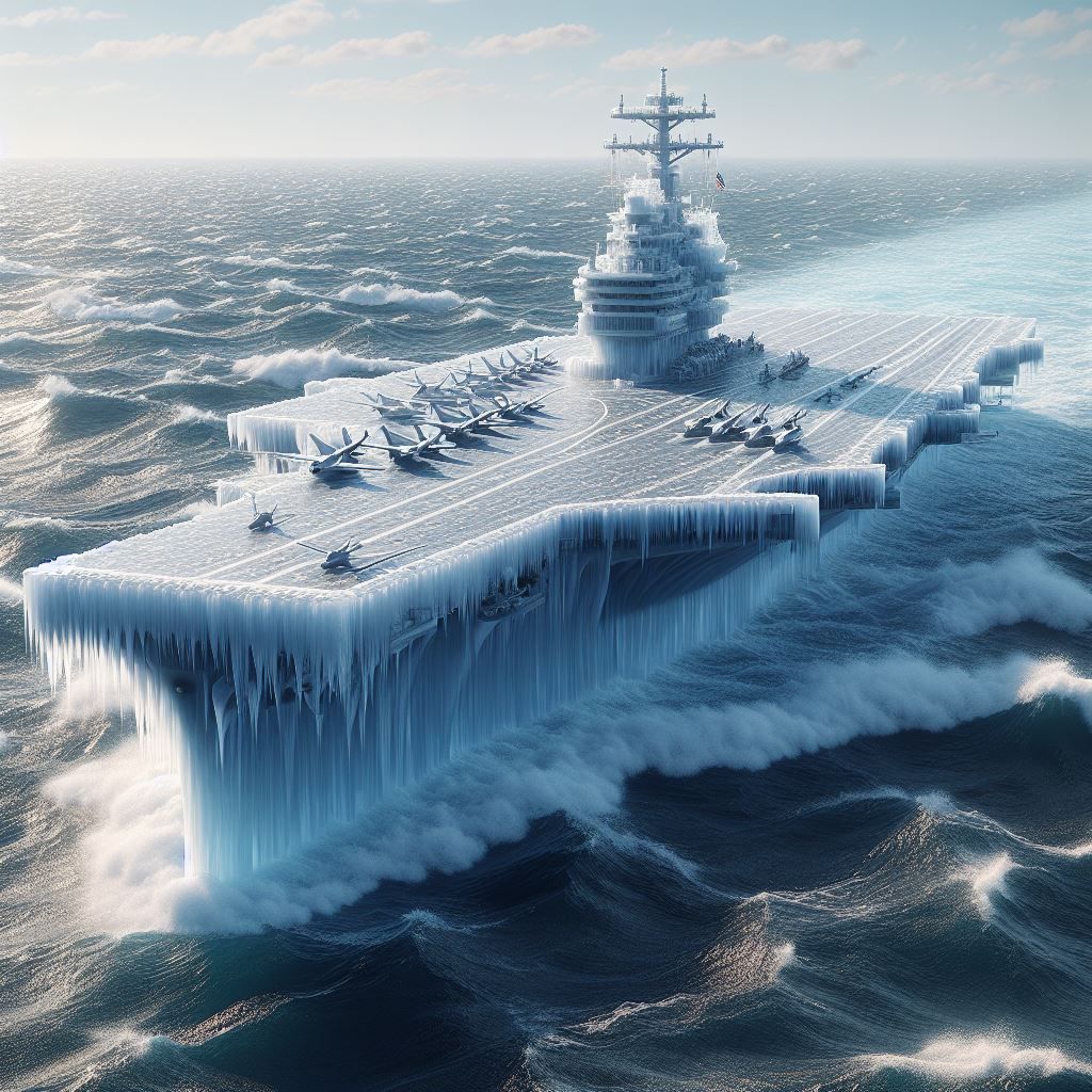 An aircraft carrier made of ice