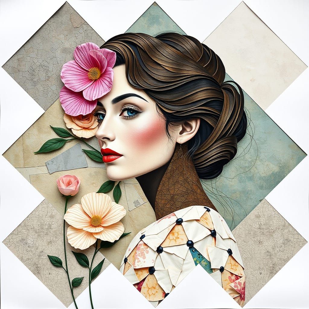 Portrait Posed Woman, Layered paper collage, flowers, Diamond, Mosaic, Yin-Yang, Barbara Kasten  by @Diane