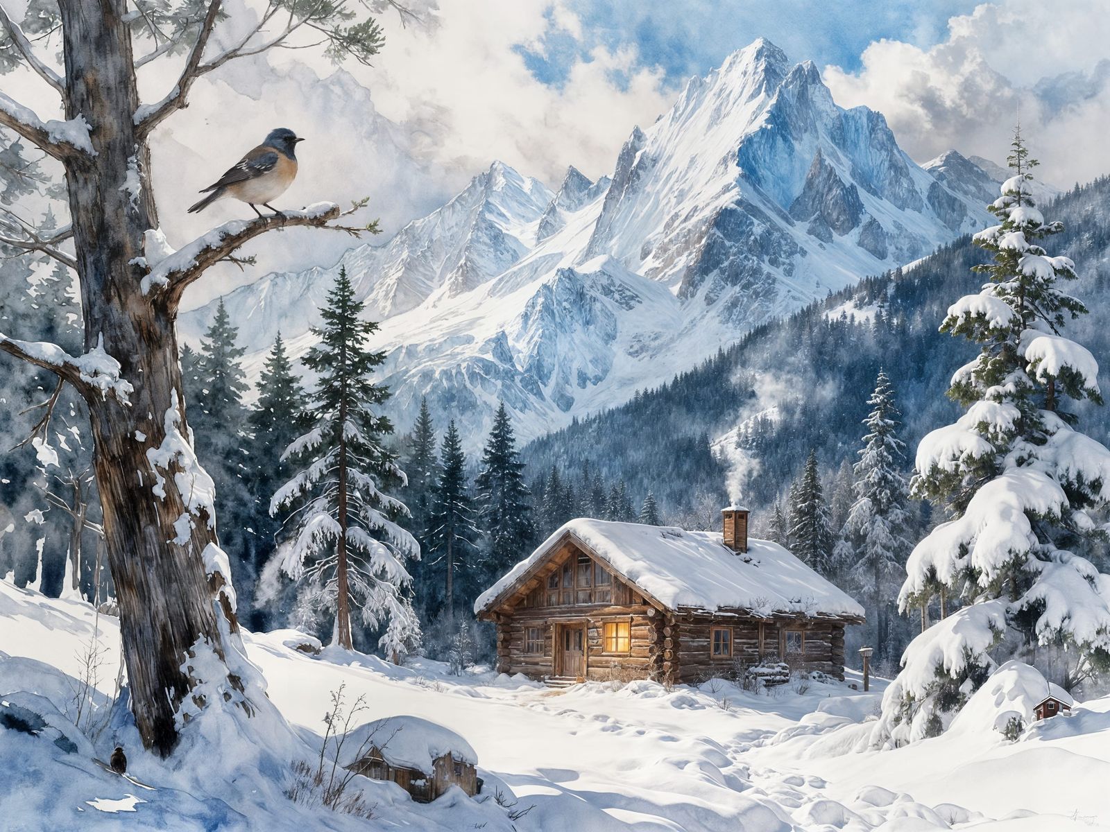 Watercolor painting of a winter landscape  by @Saya jolly