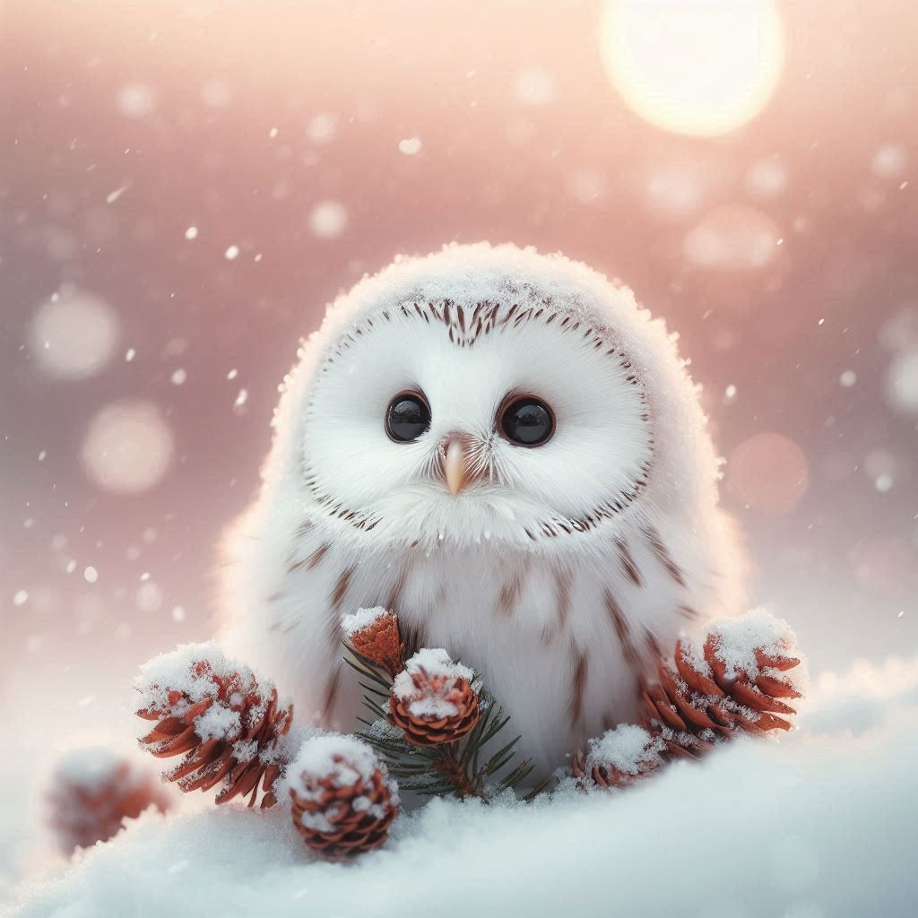 Cute owl on the snow
