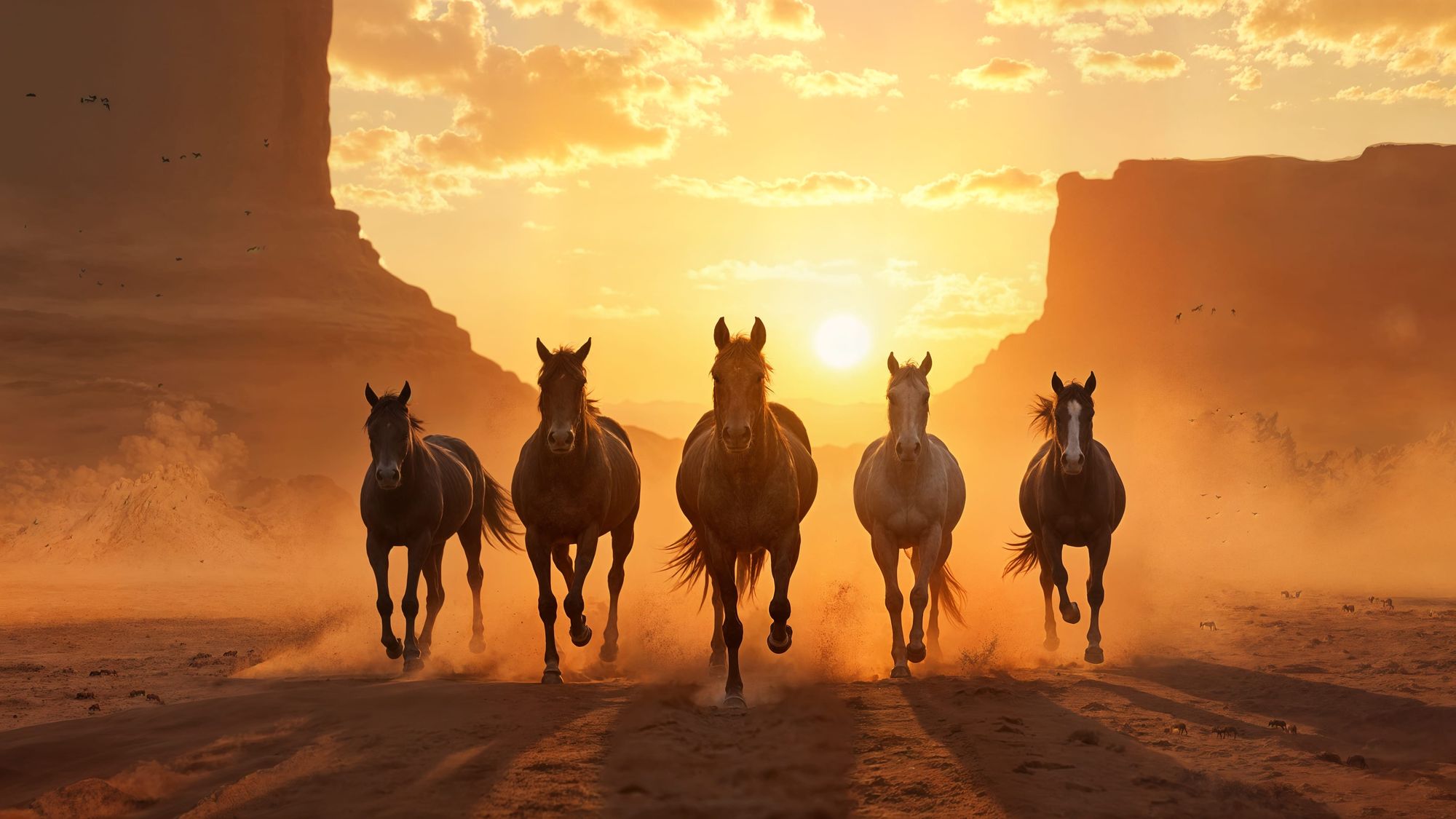 A horde of horses running wild 