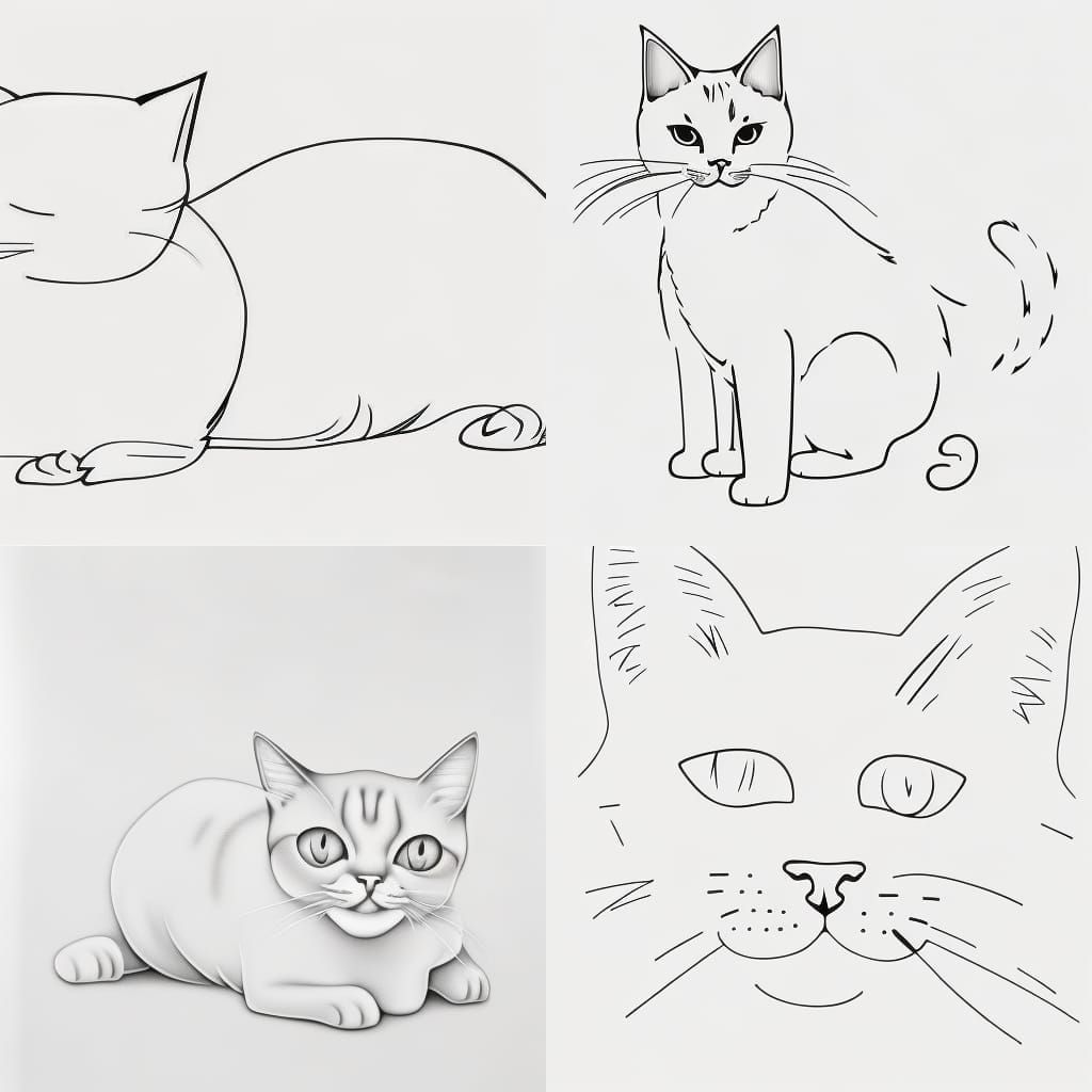 Simple drawing of a cat. Cute. Basic Lines. Pencil Drawing. ...