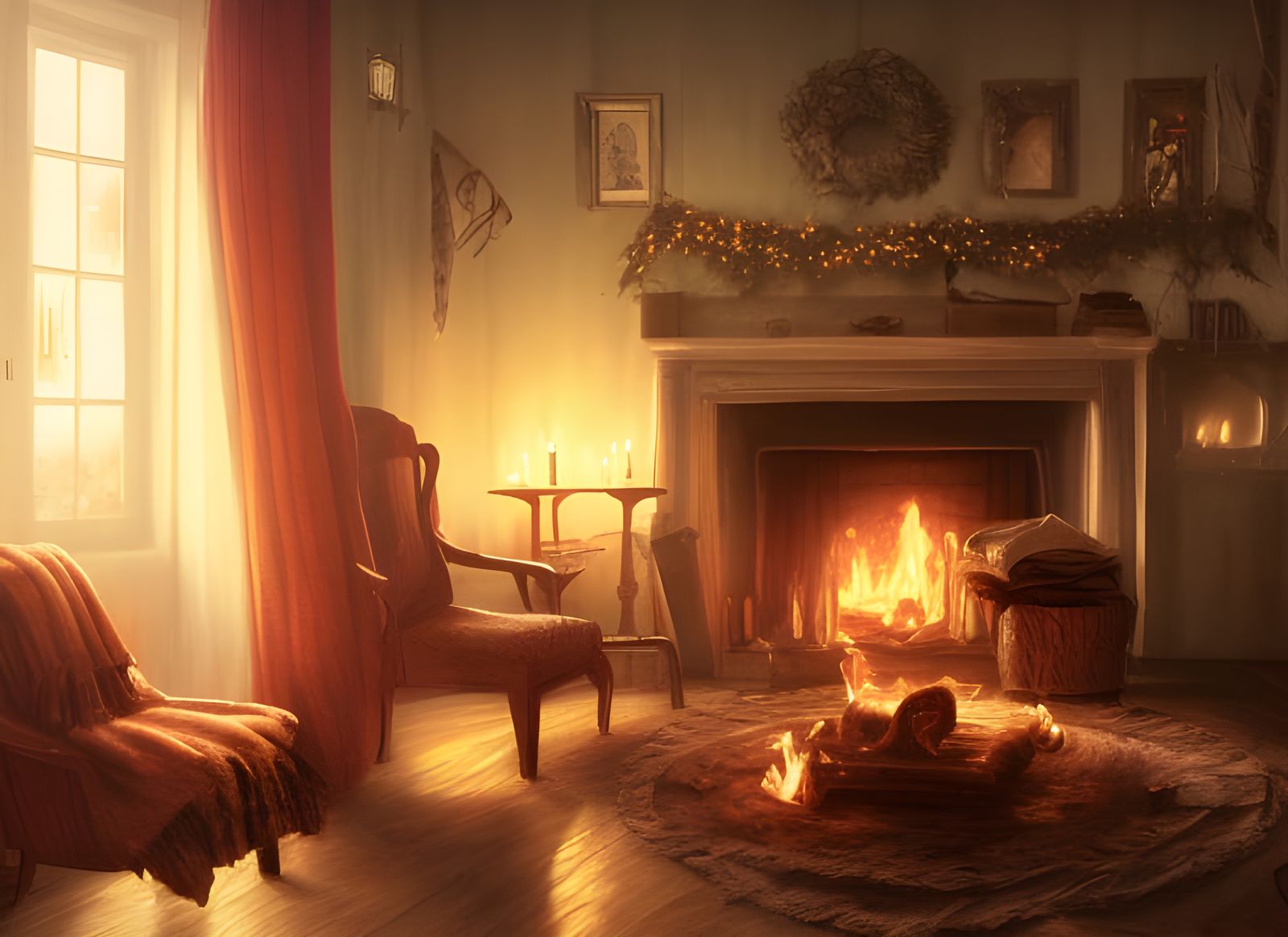 Cozy Fireplace in Winter  by @Skyeithse