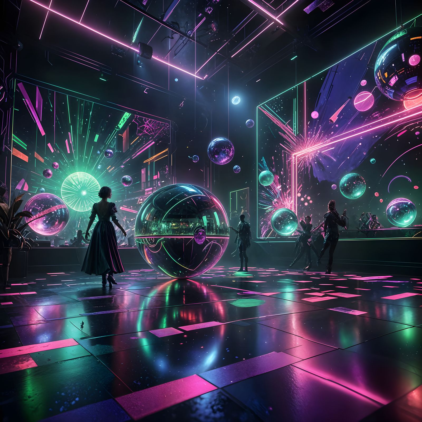 Eine bunte Tanzfläche mit holografischen Lichtern  by @Londo Mollari