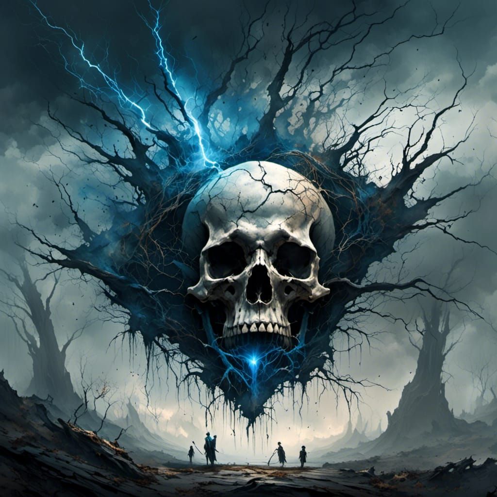 <lora:Dark:1.0> A skull clear blue lightning surrounding eye...