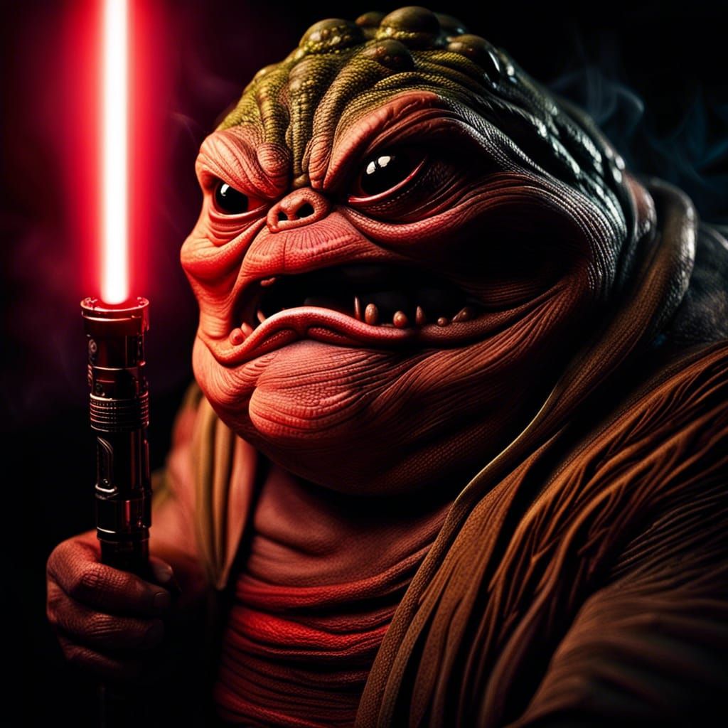 Photograph Portrait of a real intense Jabba the Hutt Jedi with excited ...