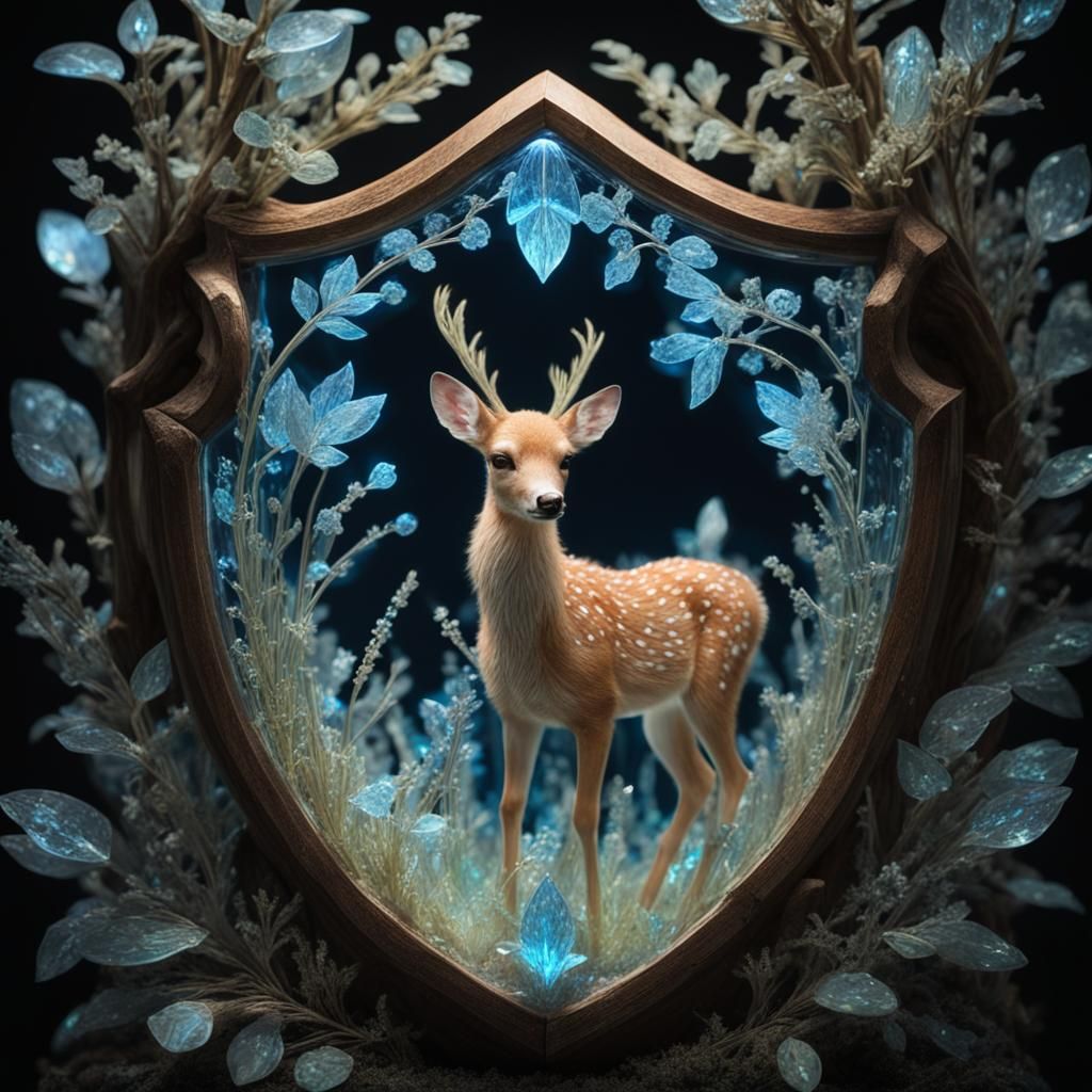 delicate crystal glass shield filled with bioluminescent plants, luminous opalescent, insanely detailed, ...  by @Spearmint