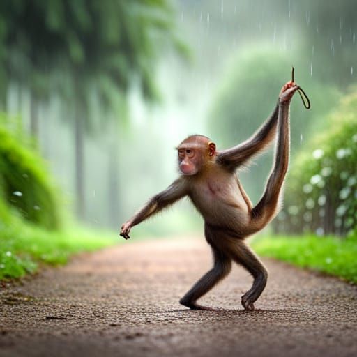 monkey dancing in the rain