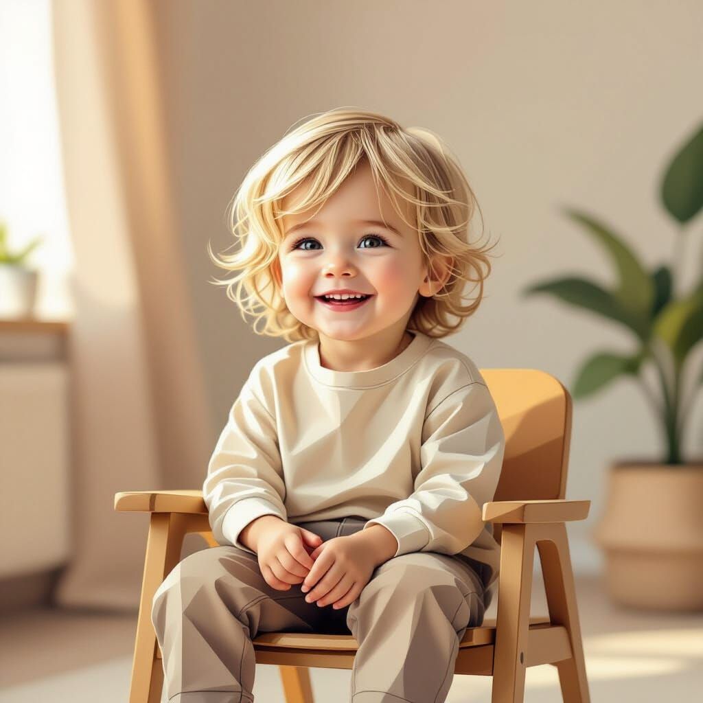 Cute Blond Child in Minimalist Geometric Style