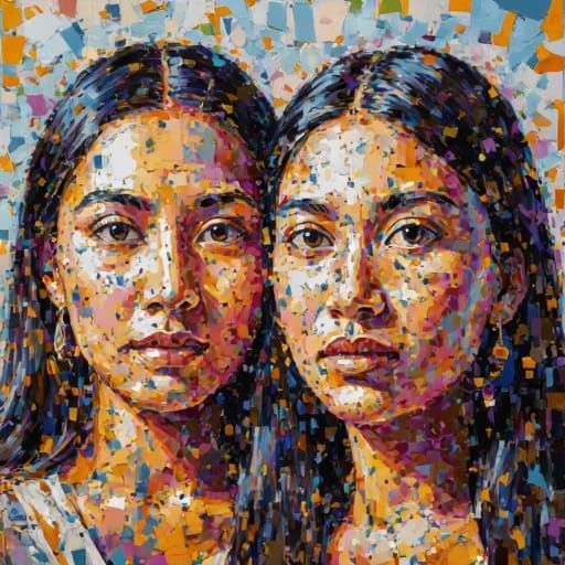 Pastose Acrylmalerei mit Maya-Frauen #7