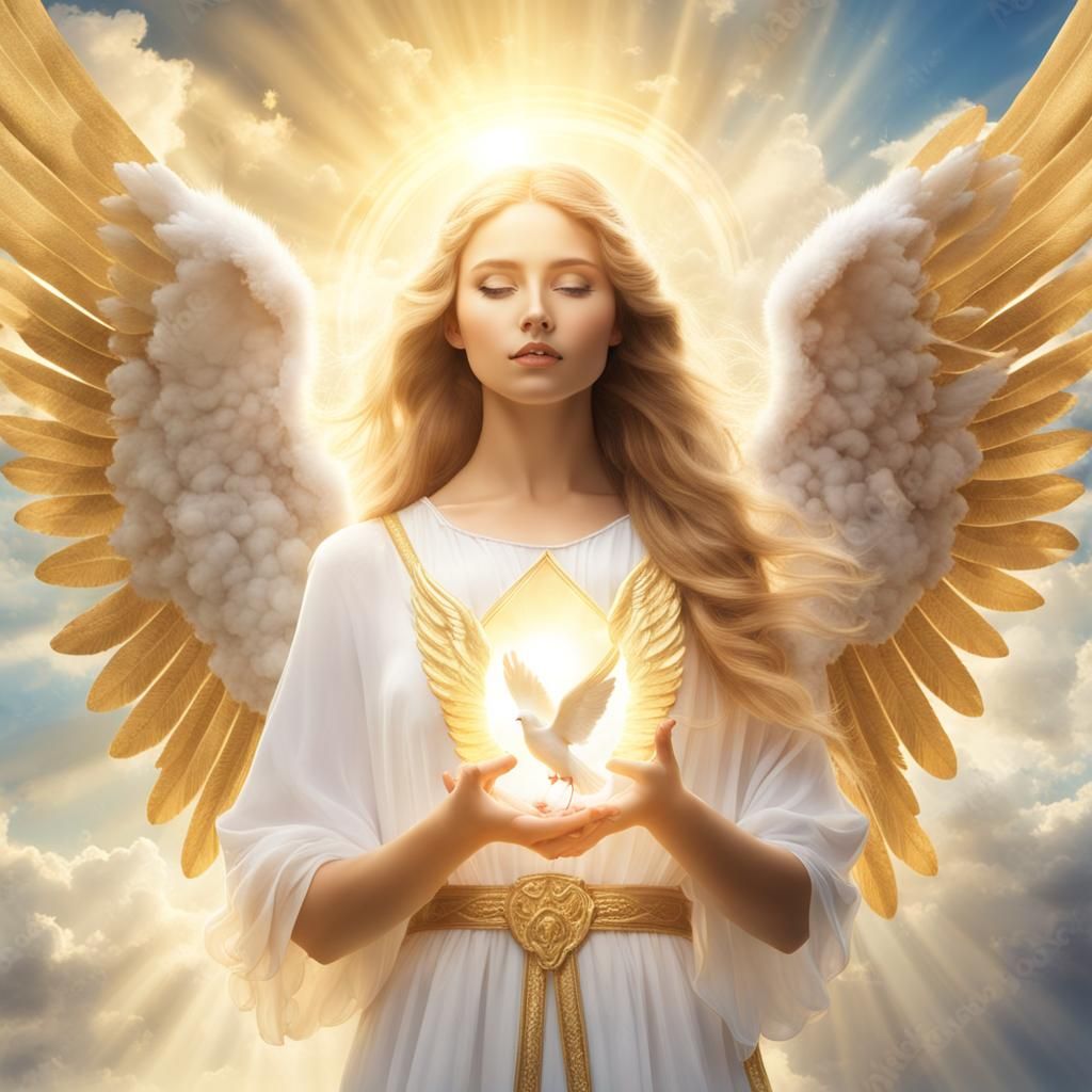 Elemental angel with her white dove pet