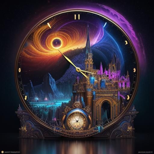 A magical clock approaching midnight, marking the entry into a new year ...