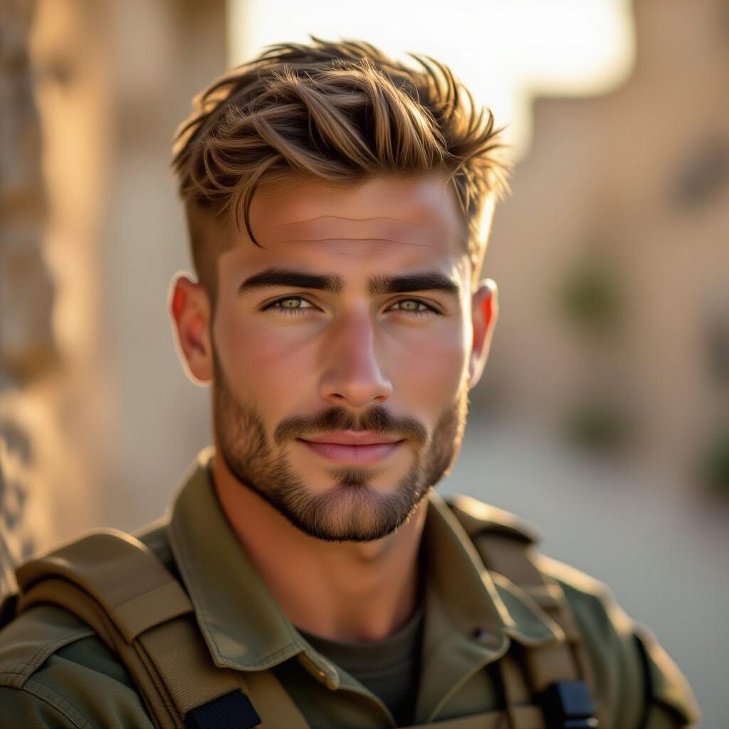 Handsome Israeli Soldier in Golden Hour Glow