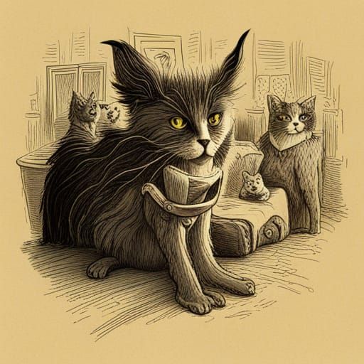 "Cat Horror" sinister horror by Tim Burton Gustave Doré Greg...