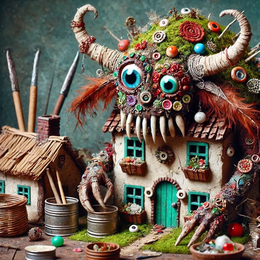 creative creature living in modest home in old village / prompts always open / feel free to play with it if you wanna