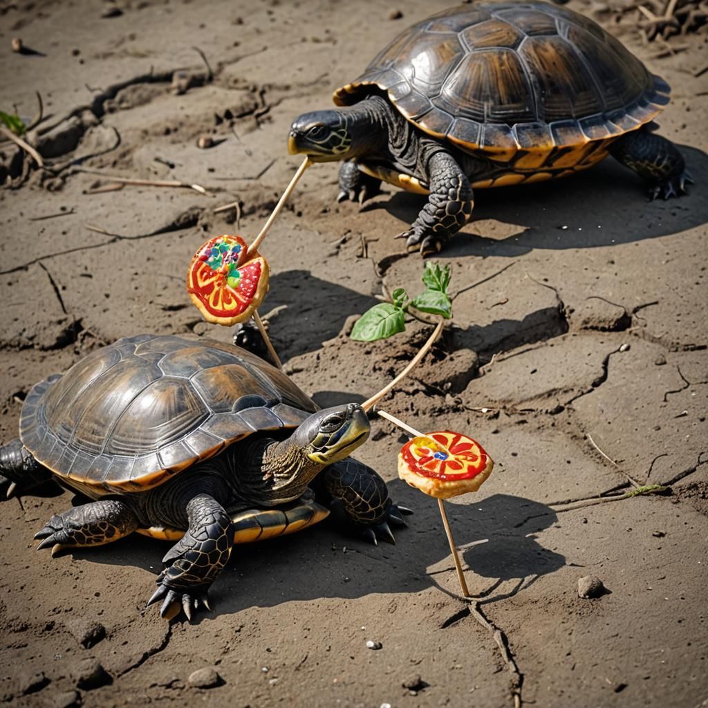 Turtles Enjoying Pizza and Lollipop: Wildlife Photography