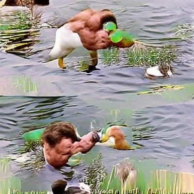 Arnold Schwarzenegger punches a duck