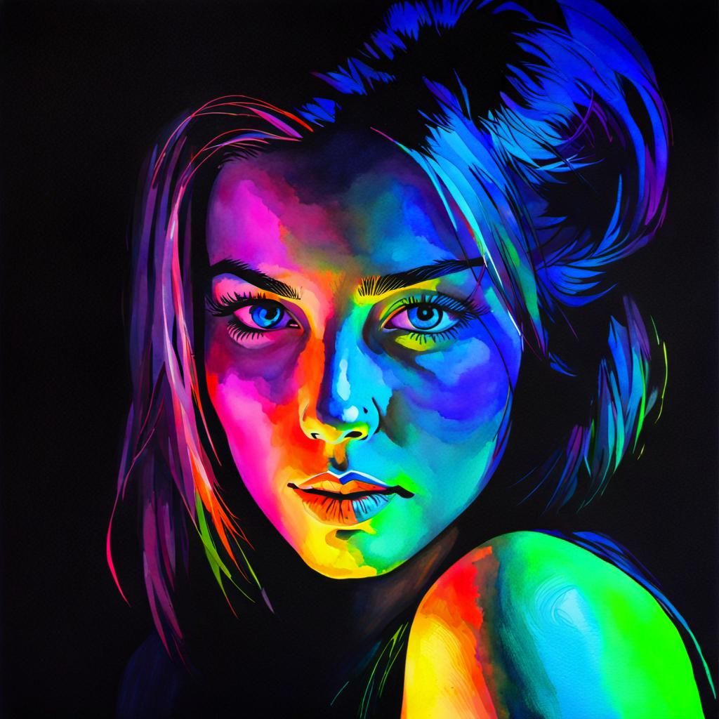 Watercolor Black Light Portrait Painting  by @3E