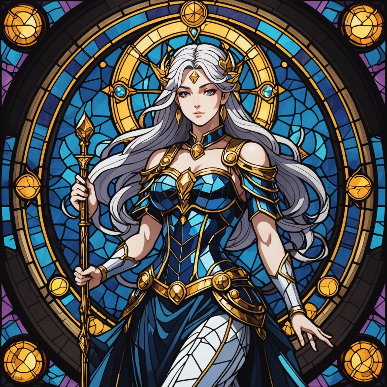 Rocker stained glass libra goddess