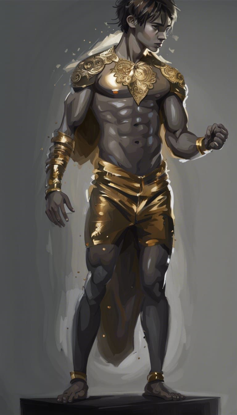 gold shirtless teenage man