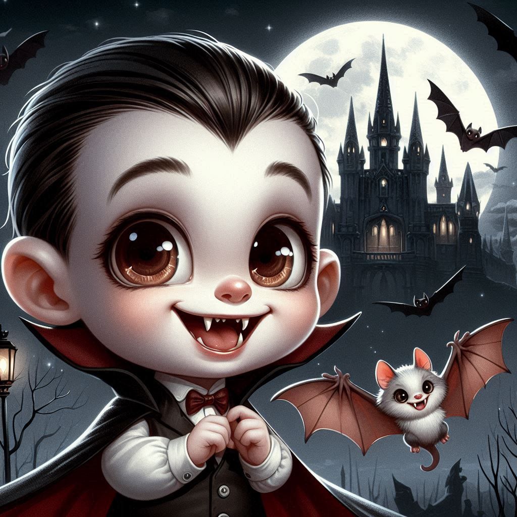 Cutie young Dracula and his pet bat