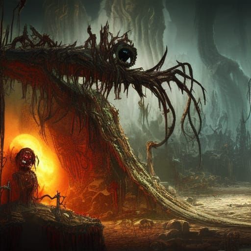 rotting zombie on skull throne