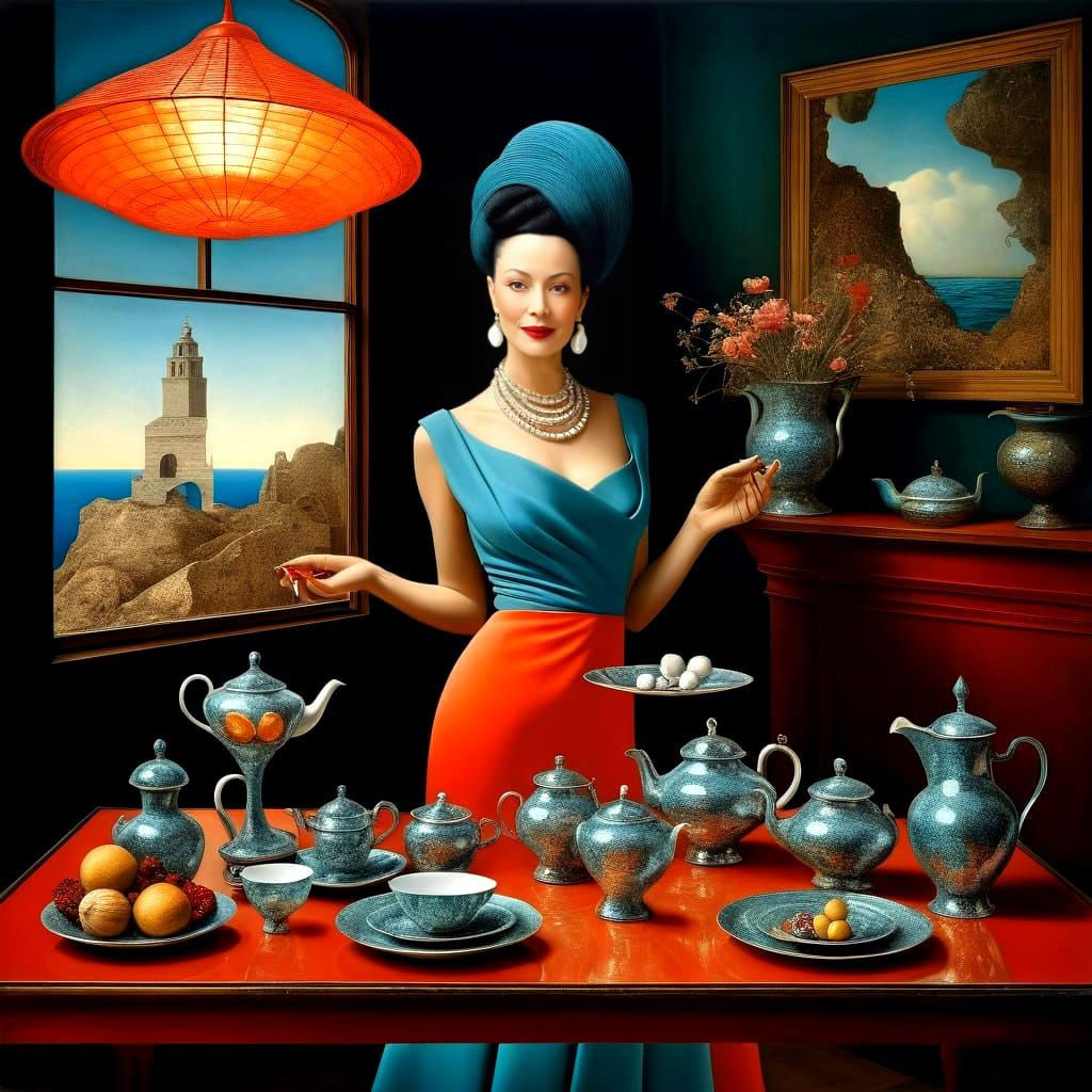 Elegant Lady in Vibrant Surreal Scene