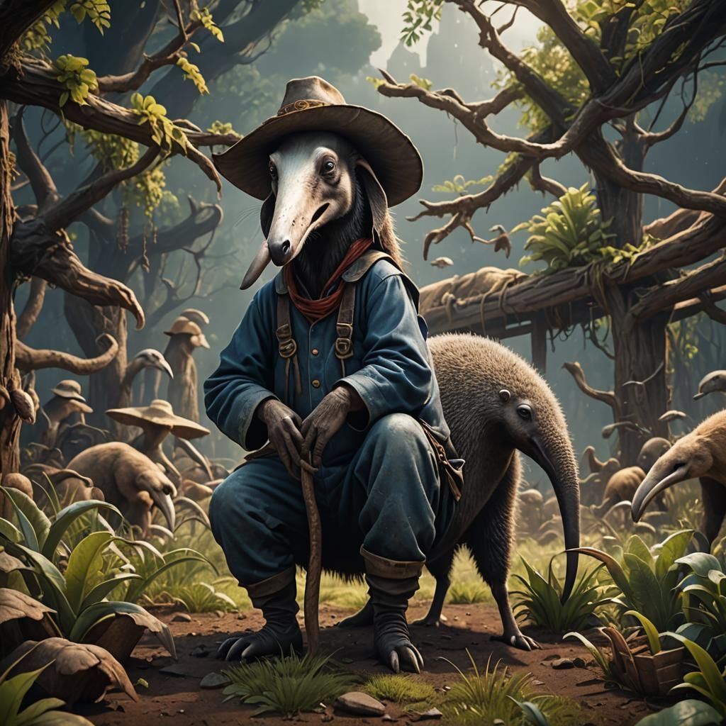 Anteater farmer with hat