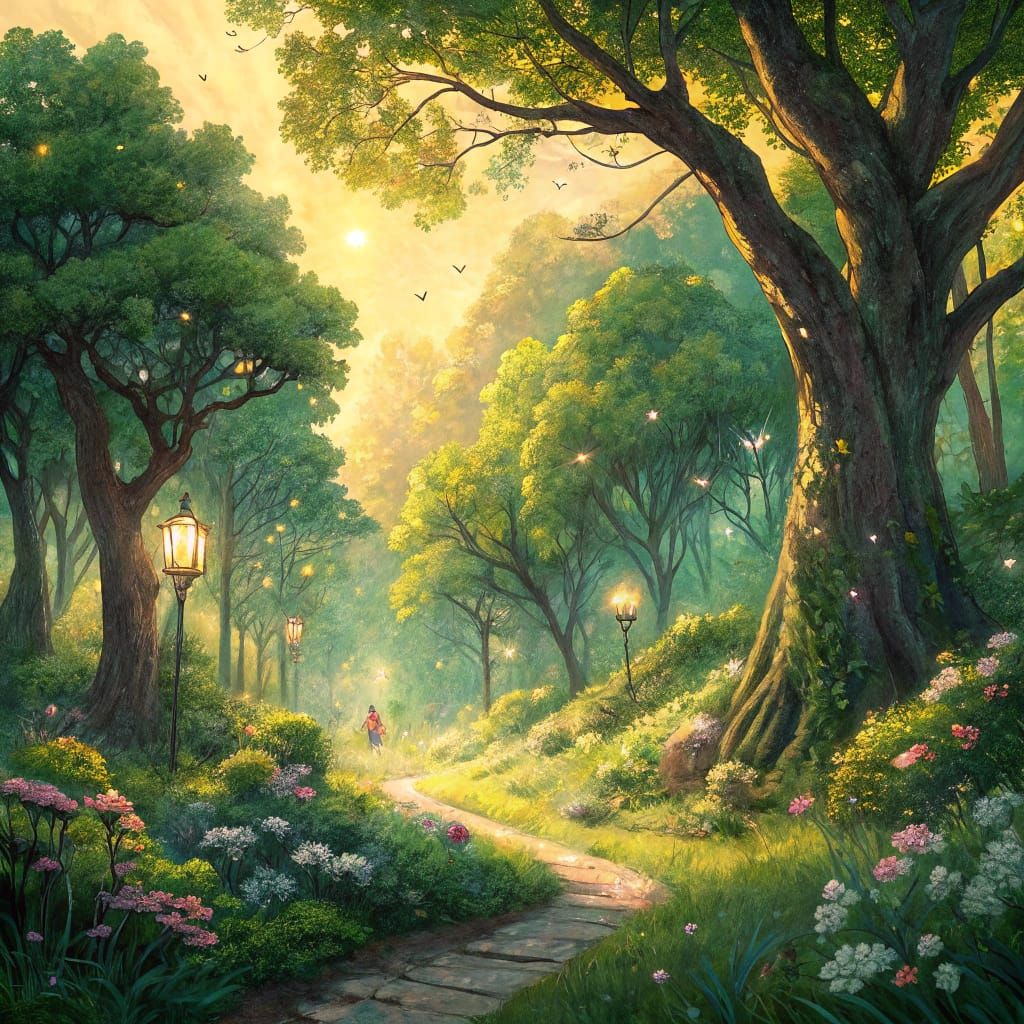 Whimsical Forest Dreamscape in Impressionist Style