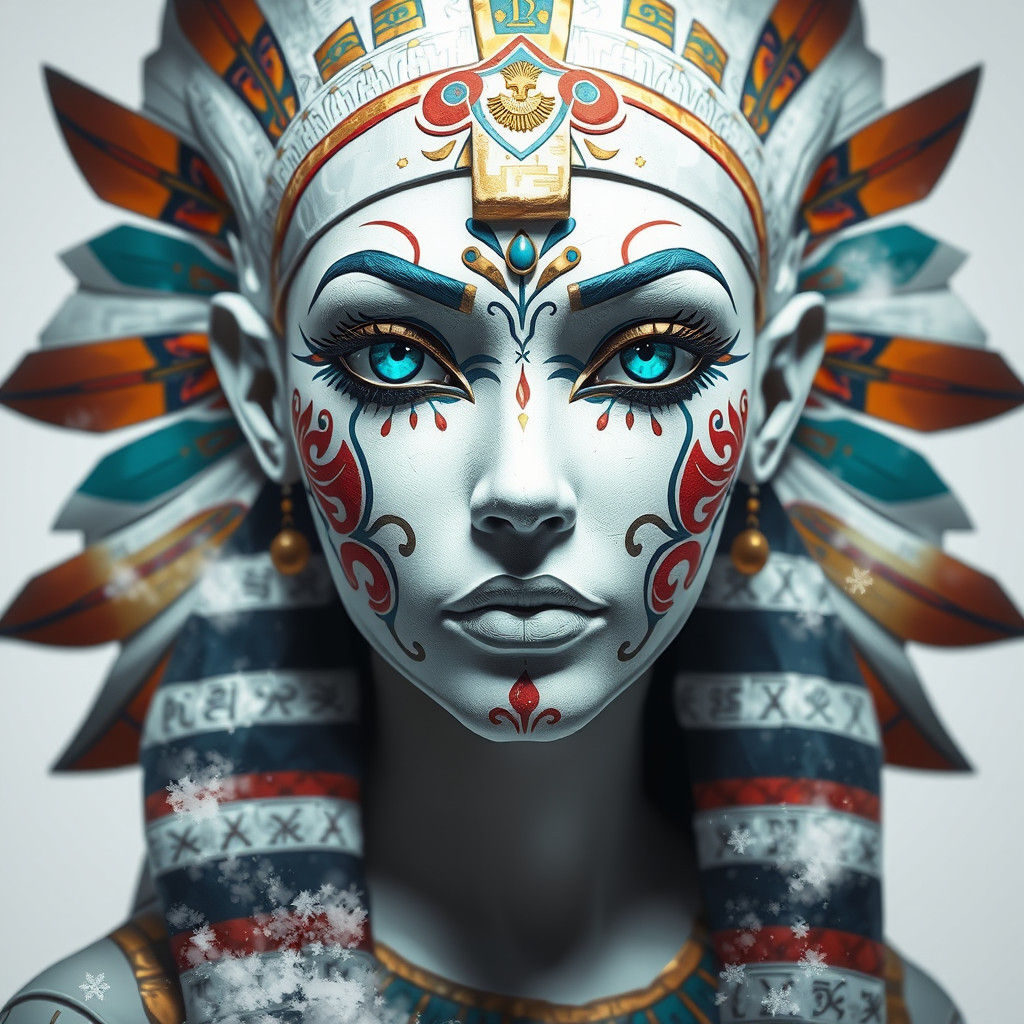 Super detailed A high-quality 8K exquisite and captivating 8K illustration of an Egyptian lady with a white face adorned with intricate war...
