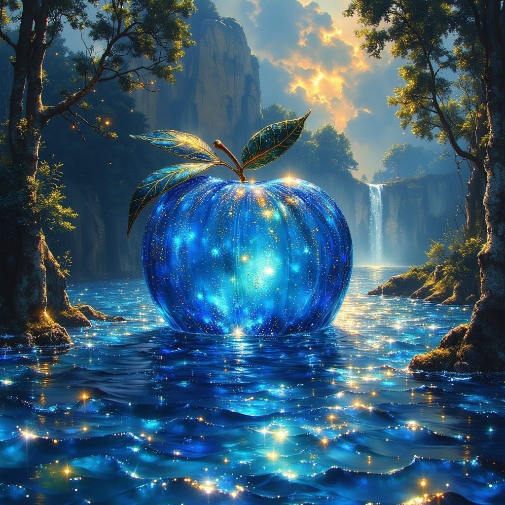 Blue Glass Glowing Apple  by @Mr G