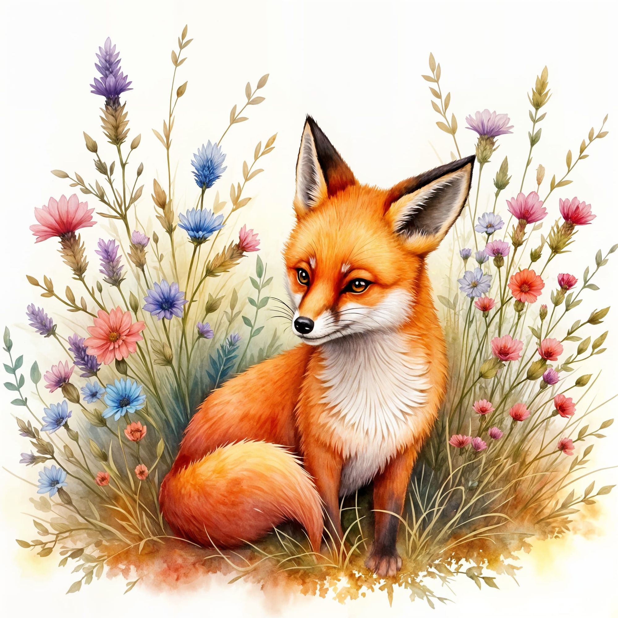   A young fox is hiding among the wildflowers (6)