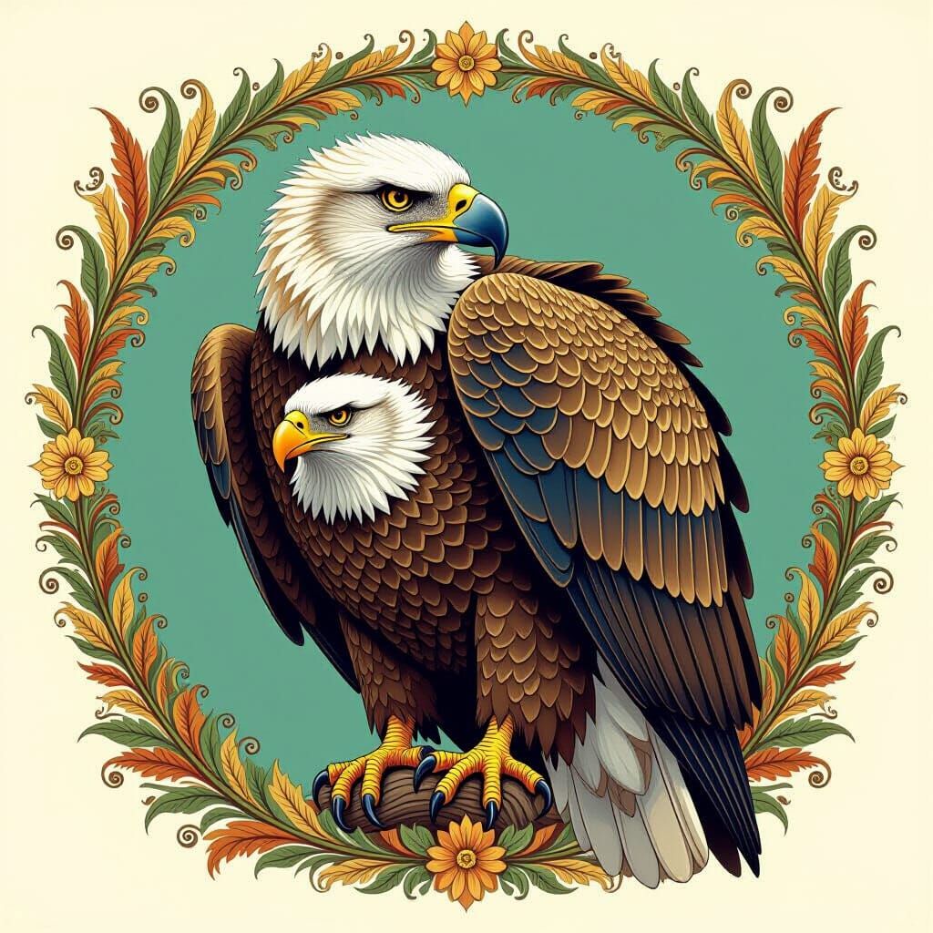 Bearded Vulture Clutches Eagle in Audubon Style