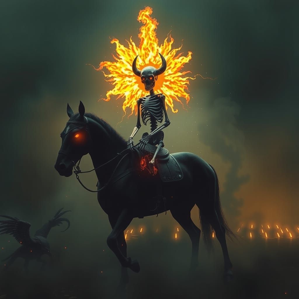 Skeletal Rider on Horse in Biomechanical Style