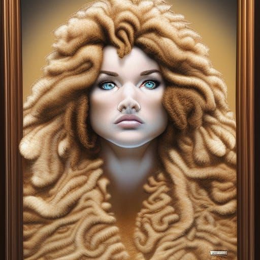 a beige shaggy curly soft  sheepwomen