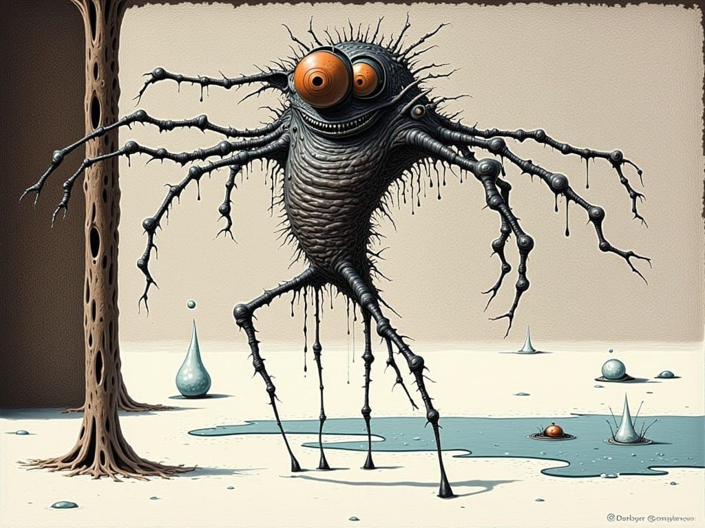 <lora:Fahrvergnuegen:1.0> The Squonk is an ugly warty beast, so shy and ashamed of its appearance that, when caught, it will dissolve into a...