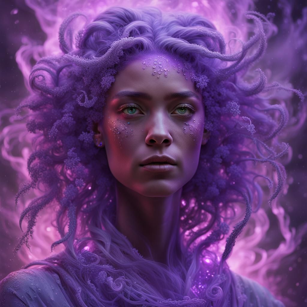 A glowing pastel purple phosphoresence, head and shoulders p...
