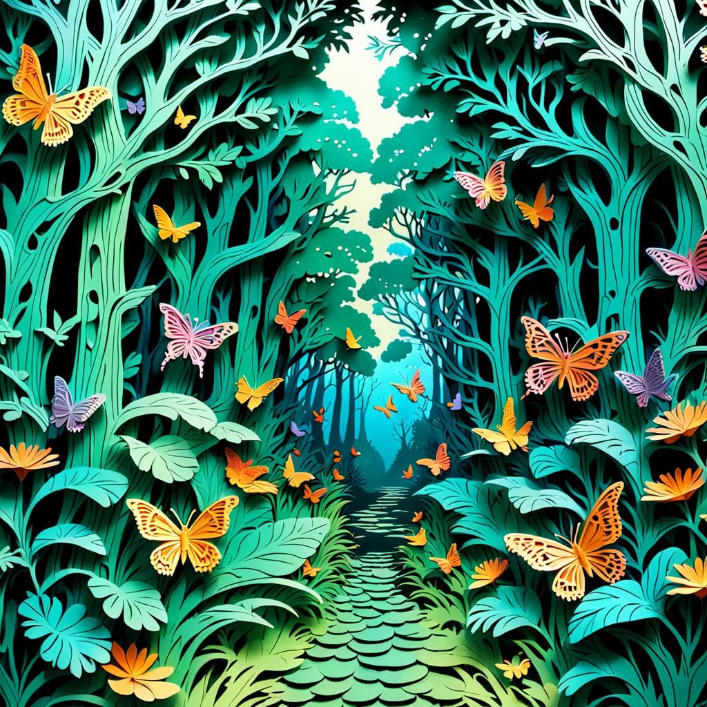Kirigami design of a forest path.  by @Suz