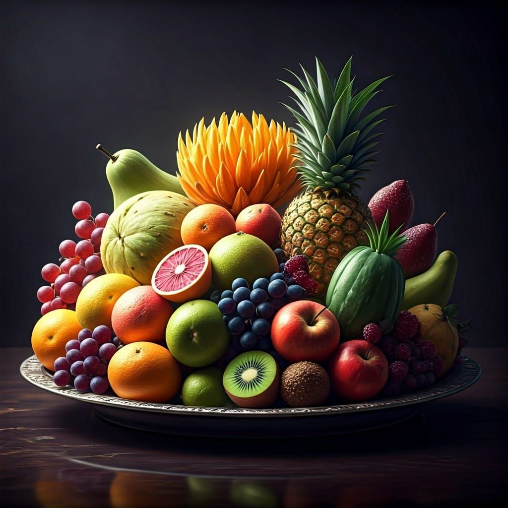 Vibrant Fruit Platter in Fantasy Concept Art Style