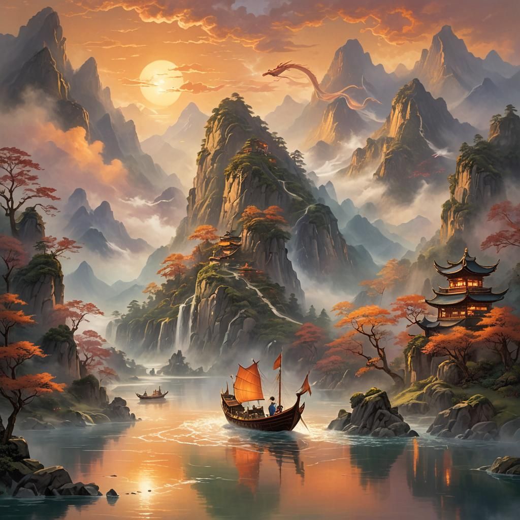 A beautiful fantasy landscape painting  by @HoangGiaBao