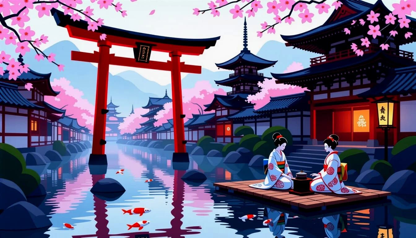 Japanese Culture Celebration: Torii Gates, Cherry Blossoms, ...