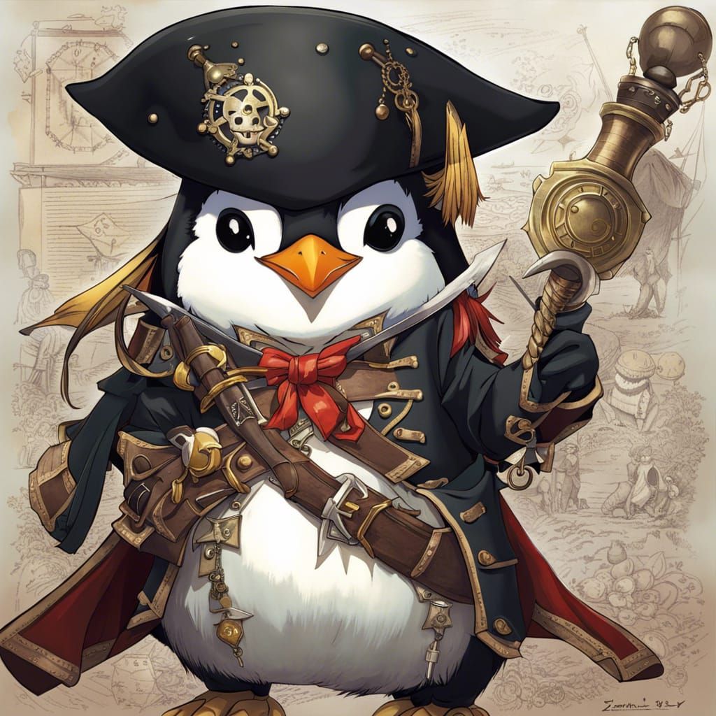 Penguin Pirate  by @Riangwalee