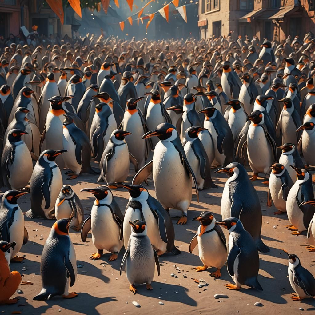 Penguin Sticking Tongue Out in Fantasy Art Style