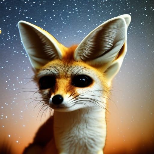 Fennec fox looking up at a star filled night sky - AI Generated Artwork ...