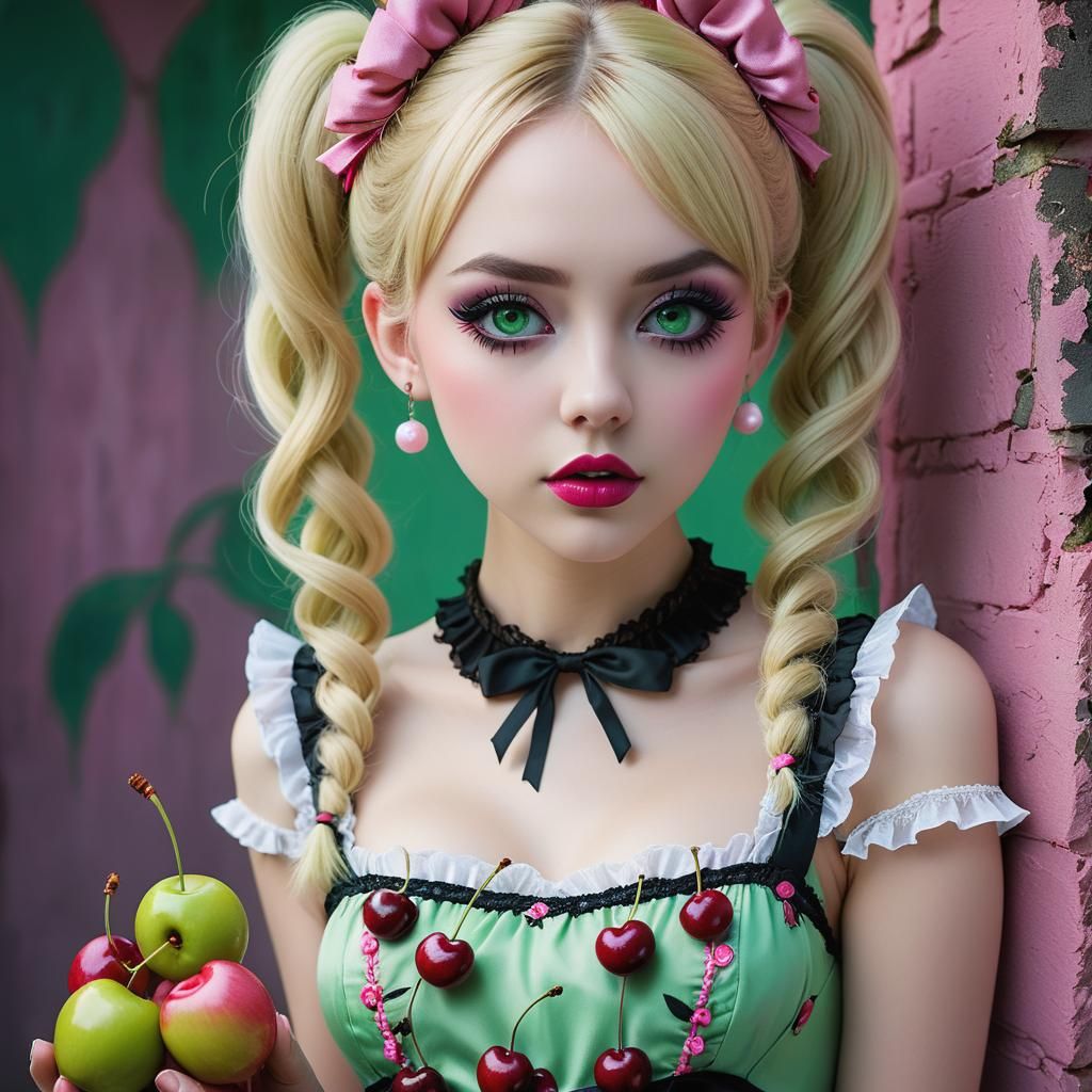 Macabre Modeling Photo with Cherry Babydoll Dress