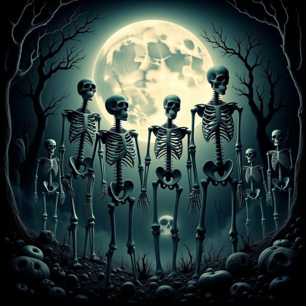 <lora:Spooky Skeletons:1.0> Spooky skeletons,x-ray, full moon,