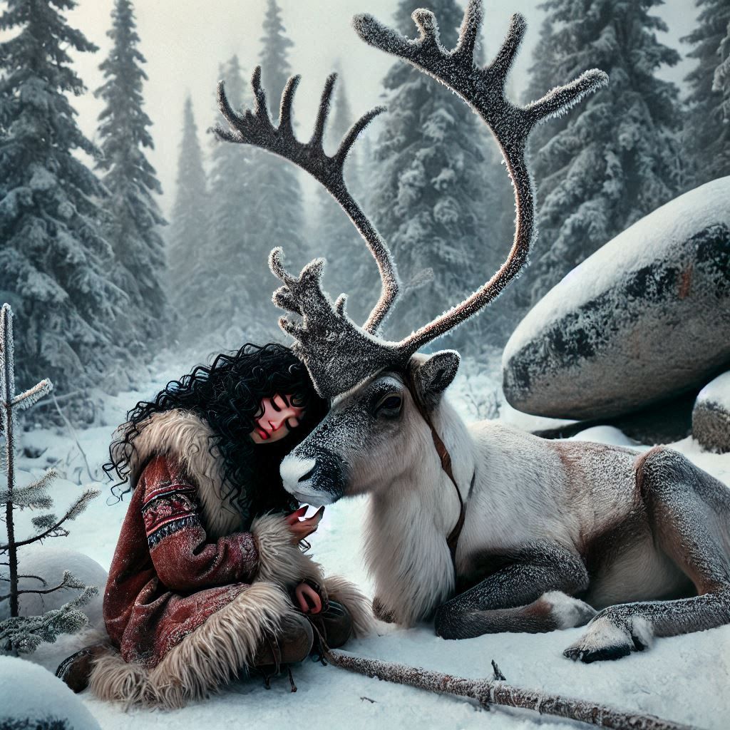 Reindeer and girl